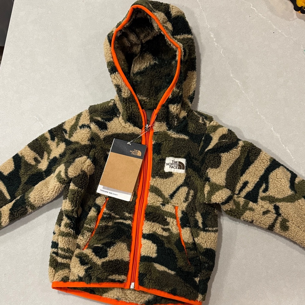 NWT - The North Face Camouflage Fleece Jacket with Bright Orange Accents